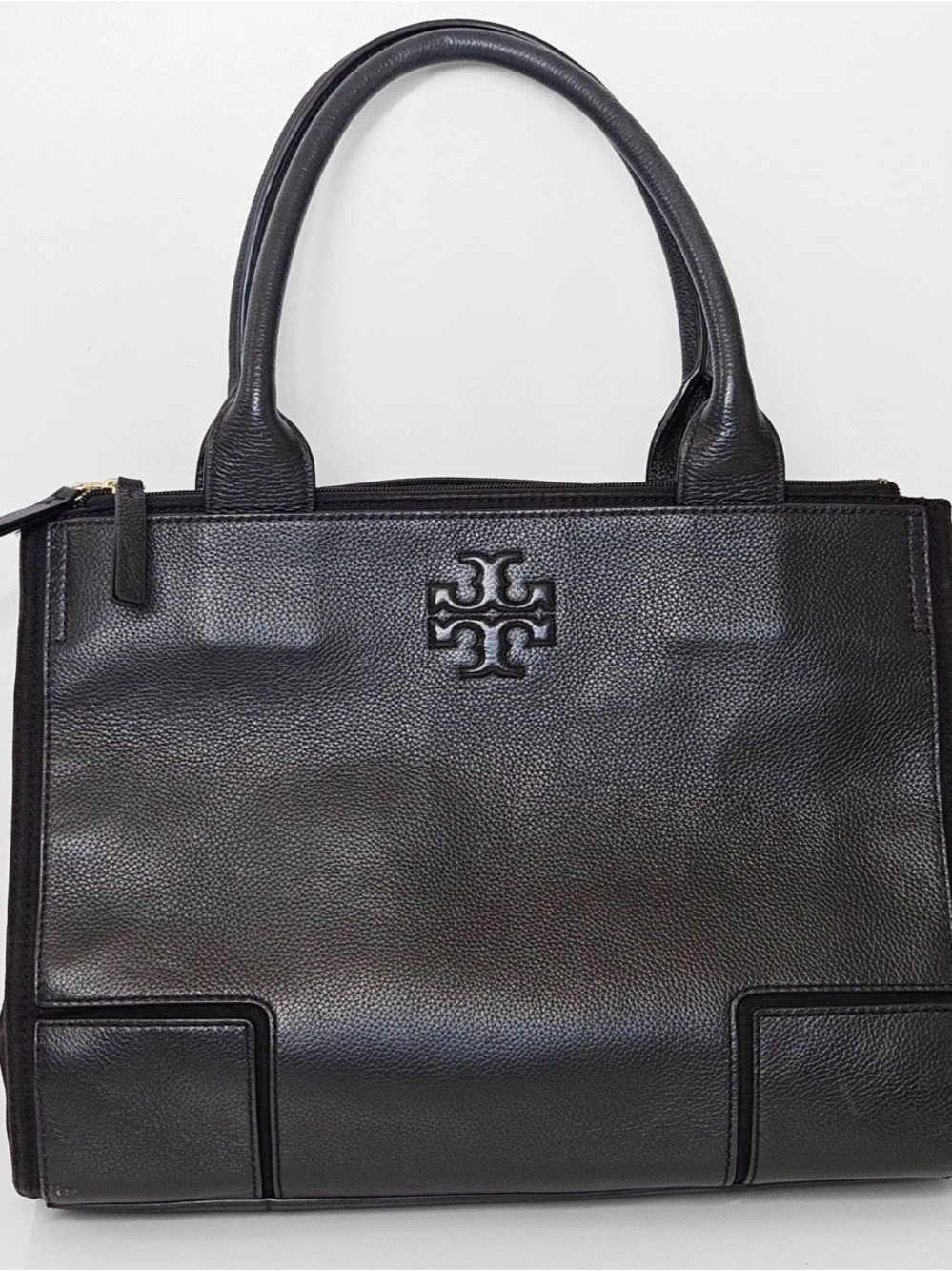 Tory Burch Ella Black Leather Tote with Logo